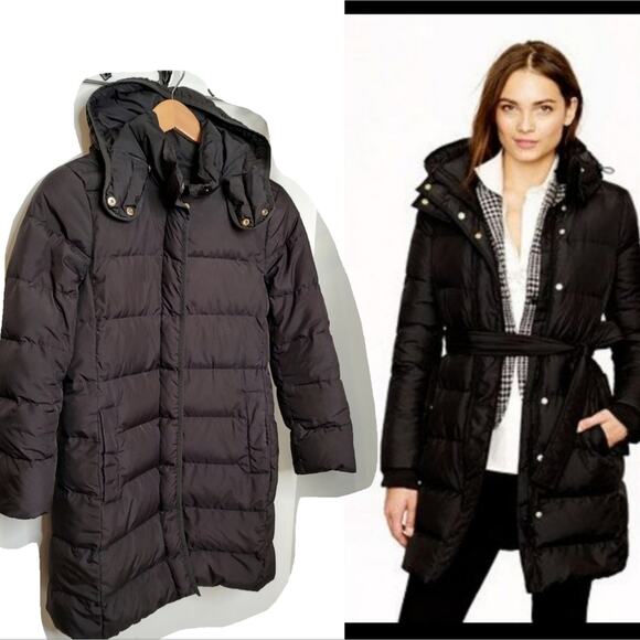 J. Crew Long 'Wintress Puffer' Jacket in Black Size Medium Petite - Picture 1 of 13